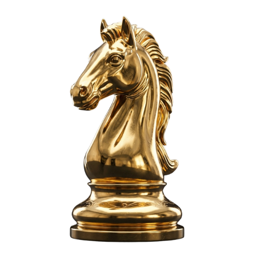 Caballo de ajedrez dorado